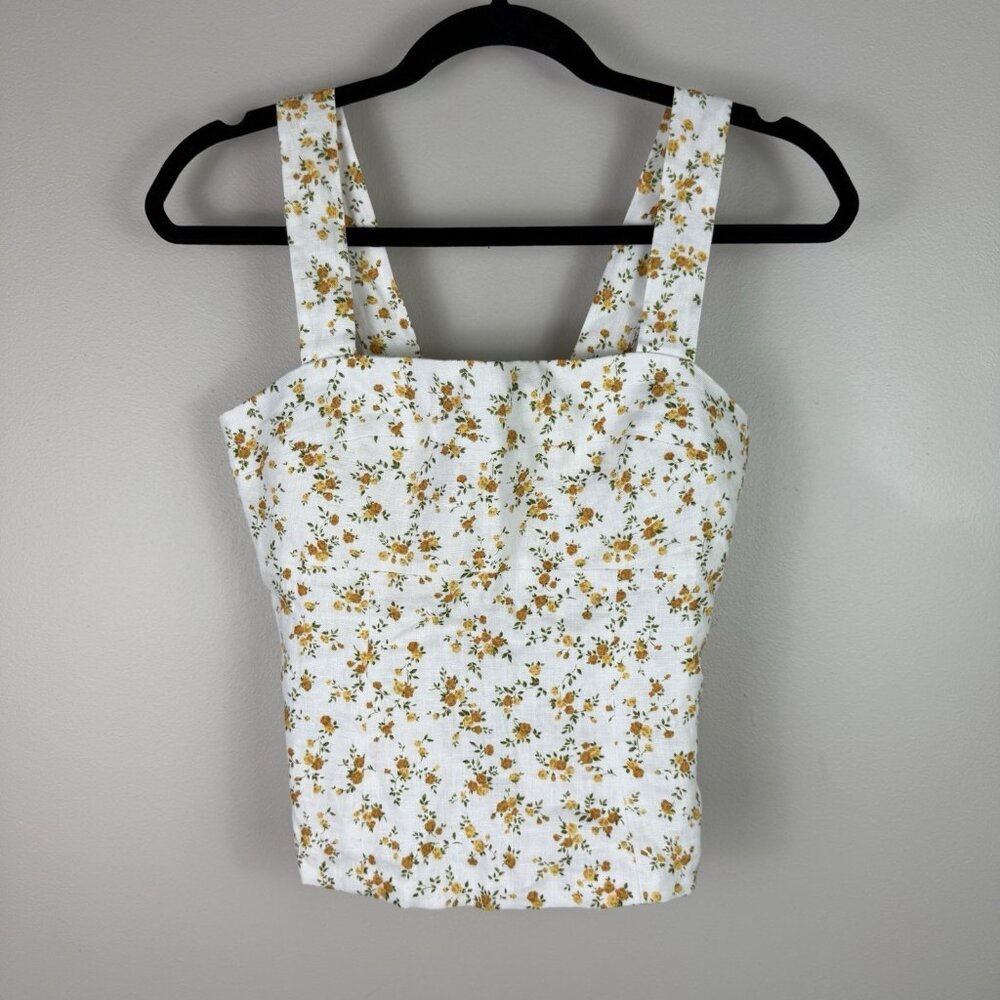 Reformation Darci Linen Top Floral Square Neck Corset Tank Ivory 4 FLAW - Picture 3 of 11